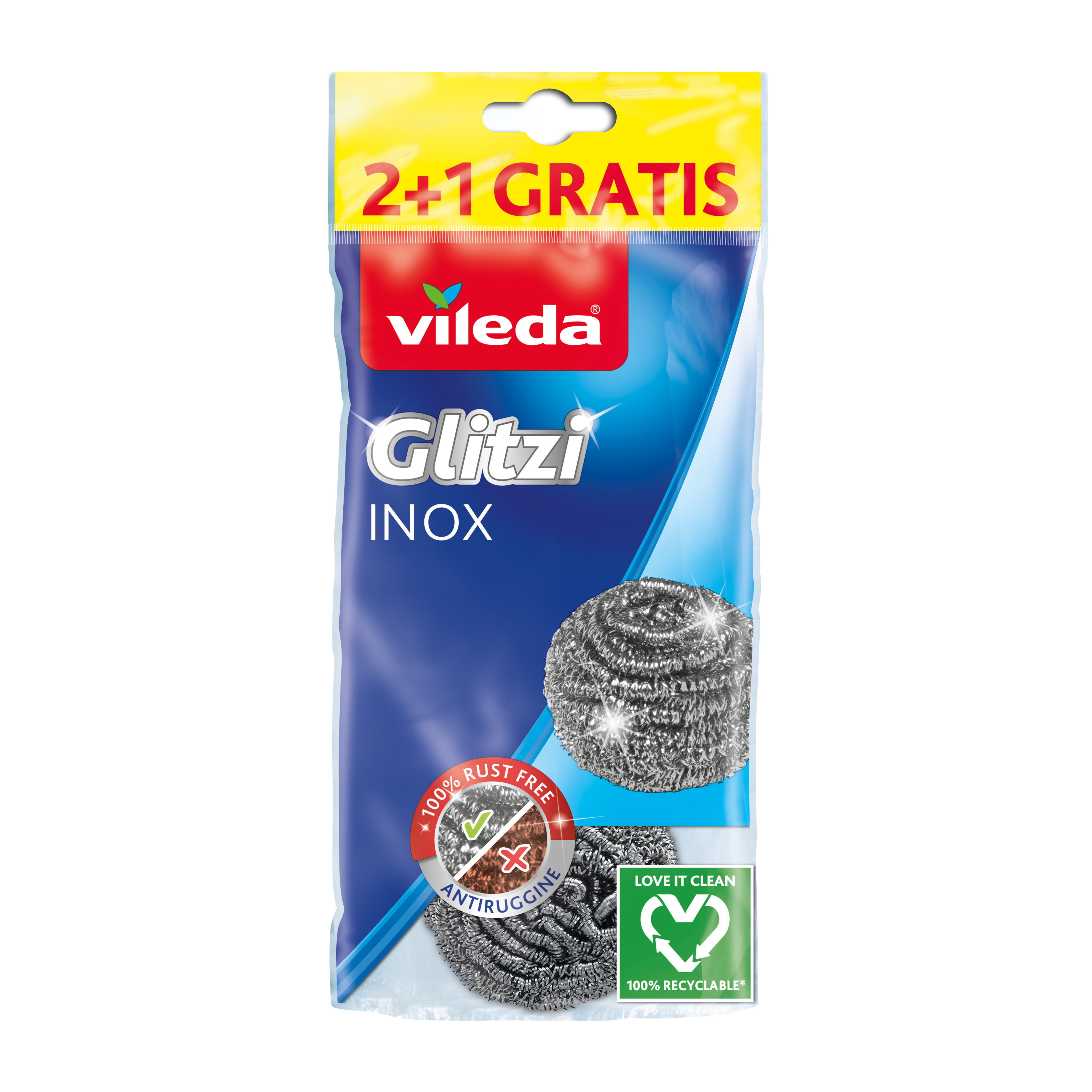 Губка из металлической спирали VILEDA Glitzi Power Inox, 2+1 шт.