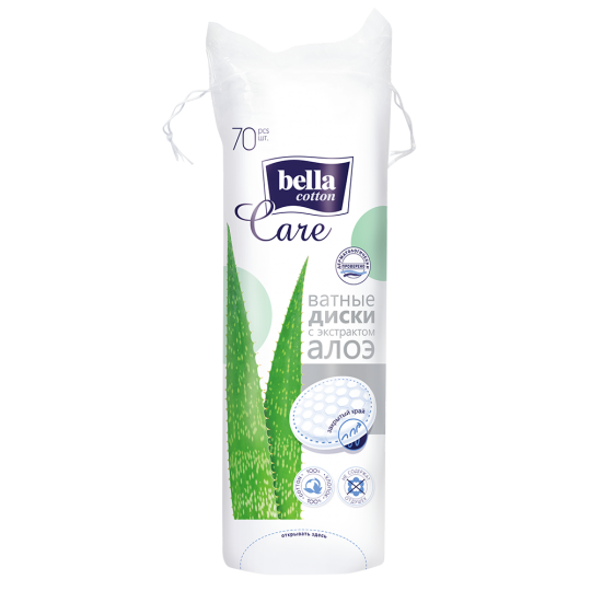 Ватные подушечки Bella cotton care с экстрактом алоэ 70 шт