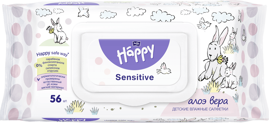 Влажные салфетки Bella Baby Happy Sensitive с алоэ 56 шт.