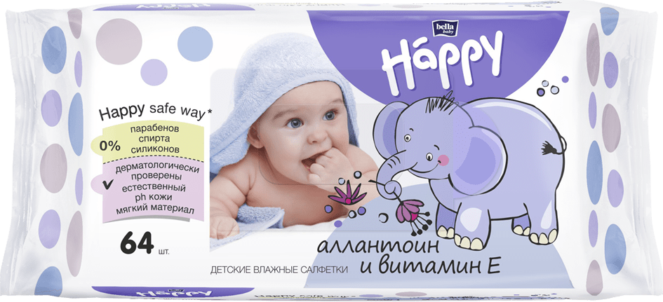 Влажные салфетки Bella Baby Happy с витамином - Е и аллантоином 64 шт.