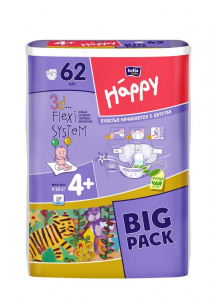 дет. подгузники Baby Happy Maxi Plus 62 шт., вес 9-20 кг №4+ дет. подгузники Baby Happy Maxi Plus 62 шт., вес 9-20 кг №4+