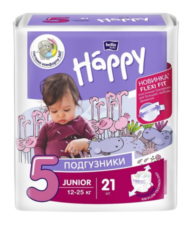 дет. подгузники Baby Happy Junior 21 шт., вес 12-25 кг №5 фотография товара