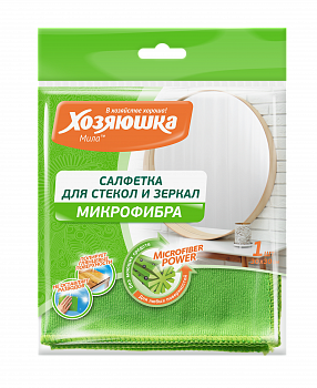 Салфетка микрофибра для стекла и зеркал "ХОЗЯЮШКА Мила", 1 шт.