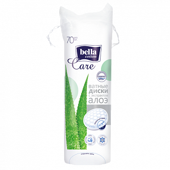 Ватные подушечки Bella cotton care с экстрактом алоэ 70 шт
