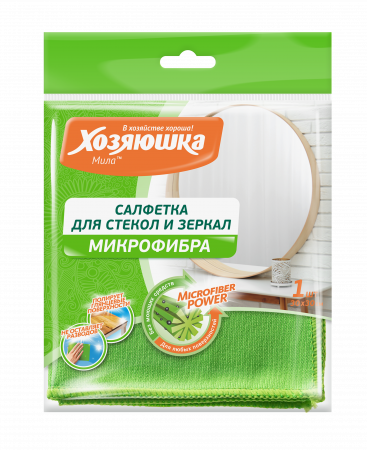 Салфетка микрофибра для стекла и зеркал "ХОЗЯЮШКА Мила", 1 шт. фотография товара