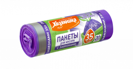 Пакеты для мусора "ХОЗЯЮШКА Мила" 35 л. с завязками в рулоне 20 шт.  фотография товара