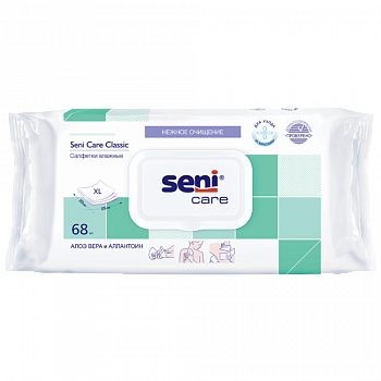 Влажные салфетки Seni Care по уходу за кожей Classic с алое вера 68 шт.