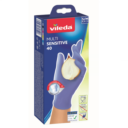 Перчатки нитриловые одноразовые VILEDA Multi Sensitive р-р. M/L, 40шт   фотография товара