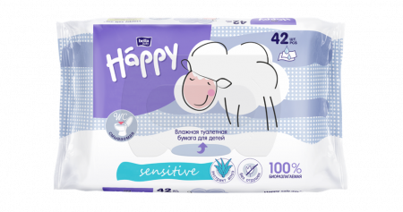 Влажная туалетная бумага sensitive для детей с экстрактом алоэ 42 шт. фотография товара