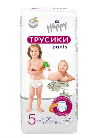изображение Детские трусики Bella Baby Happy Pants Junior вес 11-18 кг., 40 шт. Детские трусики Bella Baby Happy Pants Junior вес 11-18 кг., 40 шт. фотография товара