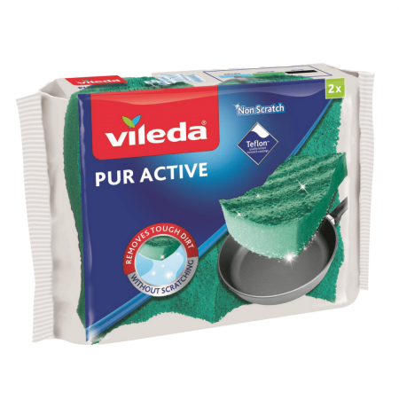 Губка VILEDA PUR-Active для посуды, 2 шт. фотография товара