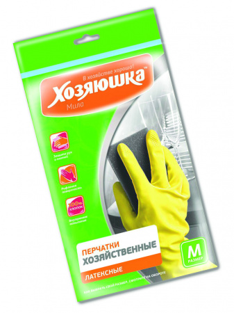 Перчатки хозяйственные латексные "ХОЗЯЮШКА Мила" размер М фотография товара