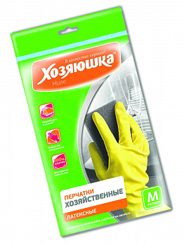 Перчатки хозяйственные латексные "ХОЗЯЮШКА Мила" размер М