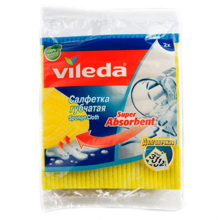 Салфетка VILEDA Sponge Cloth, 2 шт. фотография товара