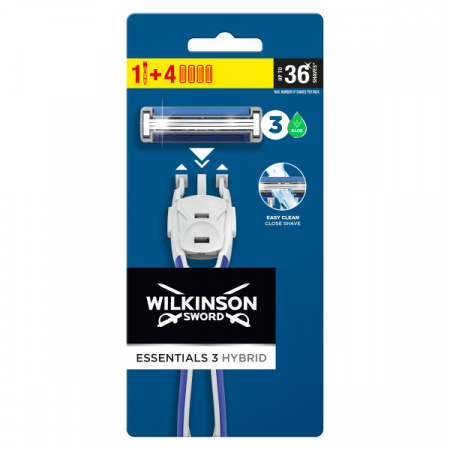 Wilkinson Sword Essentials 3 Hybrid станок для бритья + 4 сменные кассеты фотография товара
