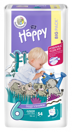 Детские подгузники Bella Baby Happy Junior Extra вес 16+ кг., 54 шт. фотография товара