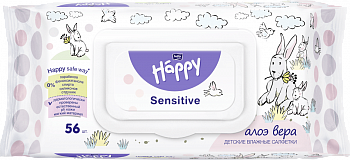 Влажные салфетки Bella Baby Happy Sensitive с алоэ 56 шт.