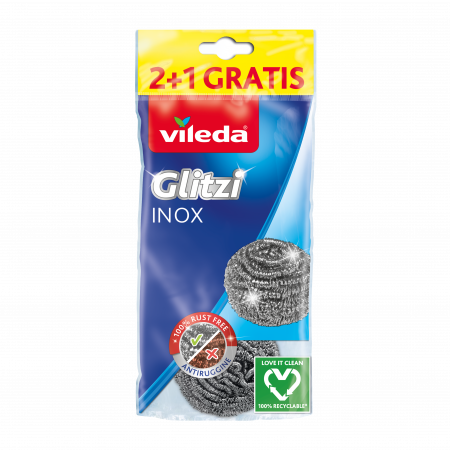 Губка из металлической спирали VILEDA Glitzi Power Inox, 2+1 шт. фотография товара