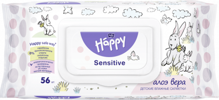 Влажные салфетки Bella Baby Happy Sensitive с алоэ 56 шт. фотография товара