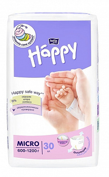Подгузники Happy Micro для недоношенных детей 600-1200 гр. 30 шт. Подгузники Happy Micro для недоношенных детей 600-1200 гр. 30 шт.