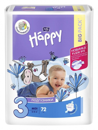 дет. подгузники Baby Happy Midi 72 шт., вес 5-9 кг  №3 фотография товара